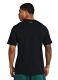 Under Armour Siyah Erkek Bisiklet Yaka Bol Kesim T-Shirt 1382829-001 UA Colorblock Wordmark