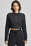 Nike Sportswear Phoenix Plush Kadın Crop Slim Fit Kesim Siyah Sweatshrit