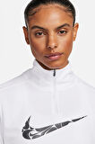 Nike Dri-Fit Swoosh Mid Kadın Beyaz Çeyrek Fermuar Kadın Spor Sweatshrit 