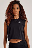 Nike Sportswear Clup Crop Sl Tee Kadın Siyah Pamuklu Crop Tişört