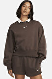 Nike Sportswear Essantial Collection Oversize Kesim Kahverengi Kadın Sweatshrit