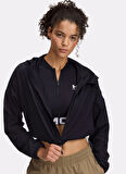 6003590-001 UA Unstoppable Woven HD Kapüşonlu Loose Fit Siyah Kadın Zip Ceket
