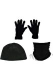 Unisex Siyah Polar Bere Boyunluk Eldiven 3'lü Set