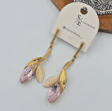 Şık Pembe Taşlı Sallantılı Küpe – Kore Bijuteri, Gold Renk, Zarif ve Şık Tasarım (6 x 1,8 cm)