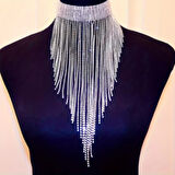 Gümüş Kaplama Su Yolu Model Püsküllü Y Kolye Abartılı Choker Dekolte Kolye
