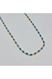 Gold Mavi Boncuklu 60 CM Kolye