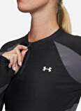 Under Armour 6003981-004-UA HG Rib 1/4 Zip Siyah Fermuarlı Yaka Crop Parçalı T-Shirt