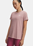 Under Armour 1389852-673-Tech Rib SSC Pembe Bisiklet Yaka Normal Düz Kadın T-Shirt
