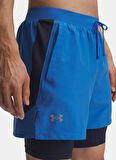 Under Armour 1382640-402-UA LAUNCH 5'' 2-IN-1 Mavi Lastikli Bel Dar Düz Erkek Şort