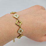 Gold Renk Çelik Çiçek Motifli Bileklik – Ayarlanabilir, 18+4,5 cm