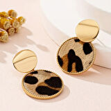 Gold Leopar Dokulu Şık Kadın Küpe
