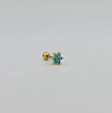 Gold Mavi Taşlı Çiçek Piercing Küpe Tragus