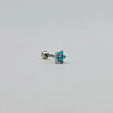 Gümüş Mavi Taşlı Çiçekli Piercing Küpe Tragus