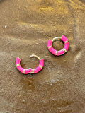 Pembe Mineli Gold Detaylı Şık Çelik Yazlık Halka Küpe Kadın Küpe 1,3 cm
