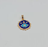 Zirkon Taş Detaylı Mineli Nazar Göz Kolye Ucu – Rose Xuping, Kararmaz, 3 mm Halka (2,8 x 1,7 cm)