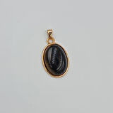 Oval Kaplan Gözü Doğal Taşlı Kolye Ucu – Rose Xuping, Kaplan Gözü Taş Detaylı (2,8 x 1,5 cm)