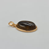 Oval Kaplan Gözü Doğal Taşlı Kolye Ucu – Rose Xuping, Kaplan Gözü Taş Detaylı (2,8 x 1,5 cm)