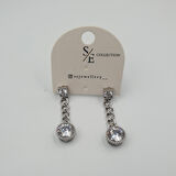 Gümüş Renk Zincir Sallantılı Yuvarlak Zirkon Taş Detaylı Xuping Küpe - Kararmaz (3,2 cm)