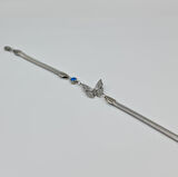 Kelebek Figürlü Gümüş Renk Çelik Bileklik – Nazar Detaylı, Ayarlanabilir Uzunluk (19+6 cm, 5 mm Zincir)