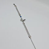 Kelebek Figürlü Gümüş Renk Çelik Bileklik – Nazar Detaylı, Ayarlanabilir Uzunluk (19+6 cm, 5 mm Zincir)