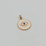 Beyaz Mineli Nazar Göz Figürlü Kolye Ucu – Rose, Xuping , Kararmaz, 3 mm Halka (2,3 x 1,7 cm)