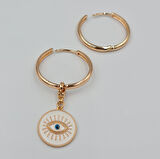 Rose Renk Göz Charm Kolye Ucu – Beyaz Mineli Nazar Boncuklu, Xuping, Çok Amaçlı Kullanım (3 cm)