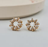 İnci ve Zirkon Taşlı Dairesel Kadın Küpe – Rose Gold, Xuping, Kararmaz, Suya Dayanıklı, 1.3 cm