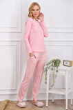 Kadın Ev Giyim Pembe Çizgili Alt & Üst İki Parça Pijama Takımı L1.PC.004.102.K19