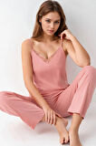 Kadın Modal Kutulu 3 Parça Desenli Pembe Sabahlık & Pijama Takımı Set L1.PC.908.2.001