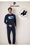 %100 Pamuk Uzun Kol Lisanslı & Baskılı Pijama Takımı (2 Adet Hediye Çorap) L1.PC.6096.001