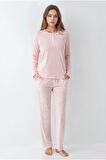 Kadın Giyim Düğme Detaylı Modal & Pamuk Uzun Kol 2'li Pijama Takımı L1.PC.9086.001