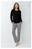 Kadın Giyim Düğme Detaylı Modal & Pamuk Uzun Kol 2'li Pijama Takımı L1.PC.9086.001