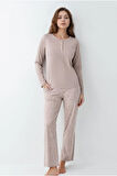 Kadın Giyim Düğme Detaylı Modal & Pamuk Uzun Kol 2'li Pijama Takımı L1.PC.9086.001