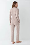 Kadın Giyim Düğme Detaylı Modal & Pamuk Uzun Kol 2'li Pijama Takımı L1.PC.9086.001