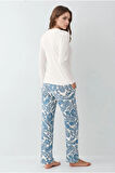 Kadın Giyim Uzun Kollu Modal & Pamuk 2'li Beyaz Pijama Takımı L1.PC.9074.001