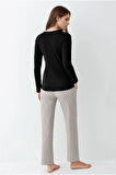 Kadın Giyim Düğme Detaylı Modal & Pamuk Uzun Kol 2'li Siyah Pijama Takımı L1.PC.9102.001