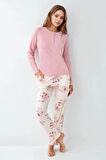 Kadın Giyim Düğme Detaylı Modal & Pamuk Uzun Kol 2'li Pembe Pijama Takımı L1.PC.9055.001