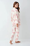 Kadın Modal Kutulu 3 Parça Desenli Sabahlık & Pijama Takımı Set L1.PC.905.8.001
