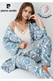 Kadın Modal Kutulu 3 Parça Desenli Sabahlık & Pijama Takımı Set L1.PC.907.7.001