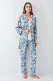 Kadın Modal Kutulu 3 Parça Desenli Sabahlık & Pijama Takımı Set L1.PC.907.7.001