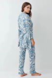 Kadın Modal Kutulu 3 Parça Desenli Sabahlık & Pijama Takımı Set L1.PC.907.7.001