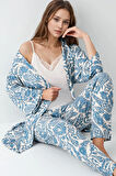 Kadın Modal Kutulu 3 Parça Desenli Sabahlık & Pijama Takımı Set L1.PC.907.7.001