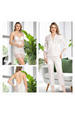 Saten 6'lı Pijama & Gecelik & Sabahlık & Şort & Büstiyer Hediyelik Çeyizlik Set L1.JJ.0042.0A.12.01