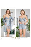 Saten 6'lı Pijama & Gecelik & Sabahlık & Şort & Büstiyer Hediyelik Çeyizlik Set L1.JJ.0042.0A.12.01
