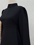 Ebru Bağcıklı Krep Elbise-PA9598 Siyah