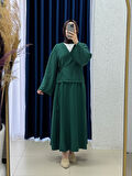 Serona Üstü Kimono Etekli Çilek Takım-EK556-AS079 Zümrüt Yeşili