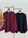Rukiye Dikiş Detaylı Yırtmaçlı Sweatshirt-EU2755 Siyah