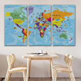 Harita Sepeti Dünya Haritası Kanvas Tablo Son Derece Detaylı Dekoratif Okyanuslu-1990