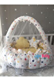Nest Sarı Yıldız Tasarım Lüx Oyun Minderi Jaju-babynest Cibinlik Tül Oyuncak Aparat Set
