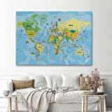 Harita Sepeti Türkçe Dünya Haritası Kanvas Tablo Son Derece Detaylı ve Dekoratif-1991